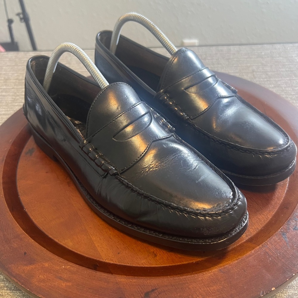Johnson Murphy Penny Loafers Dress Shoes Italian Leather Slip On 10.5 D Black